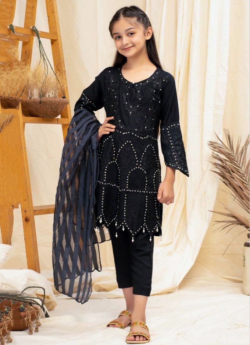 Black Embroidered Bias Cut Suit Set